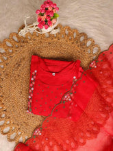 RED KURTHI SET WITH EMBROIDERY WORK 3 PIECE SET (SU 304)
