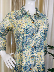 BLUE & BEIGE PAISLEY PRINT DRESS WITH TIE (SU 614)