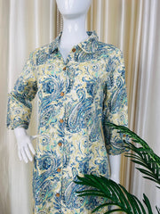 BLUE & BEIGE PAISLEY PRINT DRESS WITH TIE (SU 614)