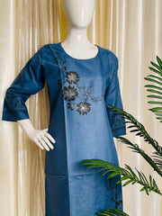 INDIGO BLUE WITH BLACK FLORAL KURTHI TOP (SU 627)