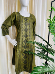 OLIVE GREEN WITH BLACK ART MIRROR WORK KURTHI (SU 626)