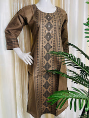 BIEGE GRAY WITH BLACK ART PRINT MIRROR WORK KURTHI (SU 626)