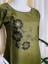 OLIVE GREEN WITH BLACK FLORAL PRINT KURTHI (SU 627)