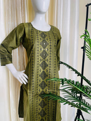 OLIVE GREEN WITH BLACK ART MIRROR WORK KURTHI (SU 626)