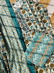 OPAL GREEN WITH BROWN FLORAL COTTON 3 PIECE SET (SU 628)