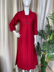 RED V COLLAR NECK ALINE TOP (SU 625)