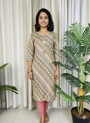 GREY & PINK WITH BUTTON ,BEADS KURTHI (SU 634)