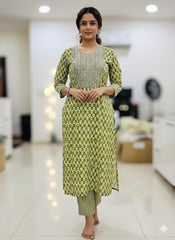 LIGHT GREEN WITH SEQUENCE WORK KURTHI SET (SU 639)