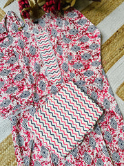 RED WITH BLUE HANDBLOCK PRINTED COTTON KURTHI SET (SU 619)