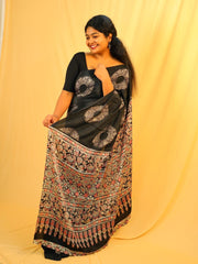 BLACK SEMI MODAL ROUND PRINT SAREE (SU 579)