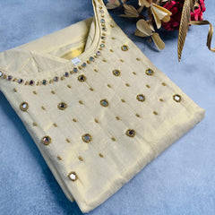 TISSUE ROUND NECK MIRROR WORK KURTHI (SU 49)