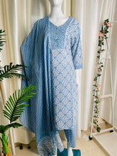 SKY BLUE COTTON V NECK 3 PIECE SET