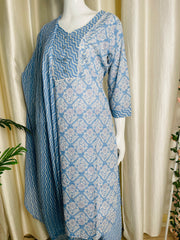 SKY BLUE COTTON V NECK 3 PIECE SET