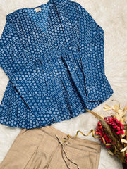 BLUE WITH WHITE POLKA PRINT SHORT KURTHI (SU 695)