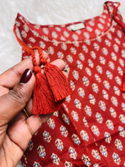 MAROON AJRAKH SHORT KURTHI WITH TIE (SU 694)