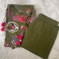 OLIVE GREEN WITH ROSE CHARM CO ORD SET (SU 701)