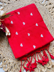 ANURAGA RED ROMANCE KHADI COTTON SAREE WITH TASSELS (SU 709)