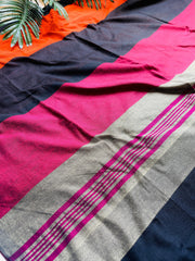 SHYAMA BLACK WITH MULTICOLOUR KHADI COTTON SAREE (SU 717)