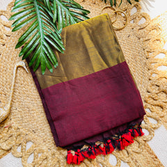ARIKA MAROON WITH COPPER COLOUR KHADI COTTON SAREE (SU 712)
