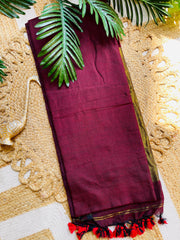 ARIKA MAROON WITH COPPER COLOUR KHADI COTTON SAREE (SU 712)