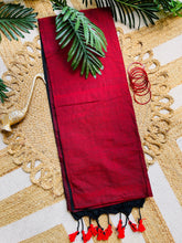 THAAMIKA DARK RED WITH BLACK KHADI COTTON SAREE (SU 716)