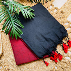 THAAMIKA DARK RED WITH BLACK KHADI COTTON SAREE (SU 716)