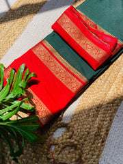 LAKSHMI GREEN WITH RED MYSORE SILK SAREE (SU 720)