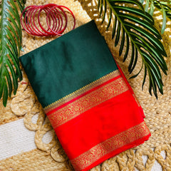 LAKSHMI GREEN WITH RED MYSORE SILK SAREE (SU 720)