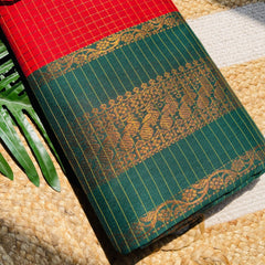 KAVYA RED WITH GREEN CHECKED KALYANI COTTON SAREE (SU 728)