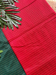 KAVYA RED WITH GREEN CHECKED KALYANI COTTON SAREE (SU 728)