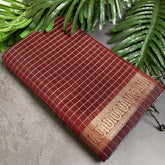 MAROON WITH SKY BLUE CHECKED COTTON SILK SAREE (SU 738)