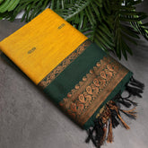 MANGO YELLOW WITH BOTTLE GREEN KALYANI COTTON SAREE (SU 734)