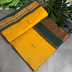MANGO YELLOW WITH BOTTLE GREEN KALYANI COTTON SAREE (SU 734)