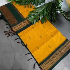 MANGO YELLOW WITH BOTTLE GREEN KALYANI COTTON SAREE (SU 734)