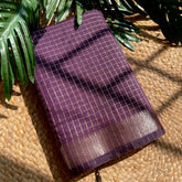 DEEP PURPLE WITH GOLDEN CHECK DESIGN SILK COTTON SAREE (SU 737)