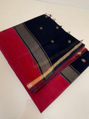 RED WITH BLACK MAHESWARI COTTON SAREE (SU 726)