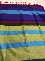 SAPTA RANG MULTICOLOURED STRIPES KHADI COTTON SAREE (SU 753)