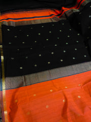 ORANGE WITH BLACK MAHESWARI COTTON SAREE (SU 727)