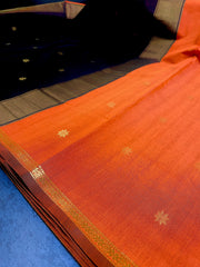 ORANGE WITH BLACK MAHESWARI COTTON SAREE (SU 727)