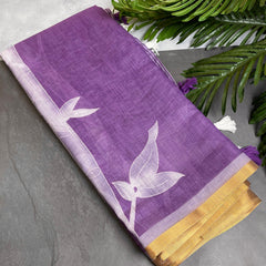 LAVENDER WITH WHITE FLORAL LINEN SAREE (SU 736)