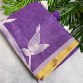 LAVENDER WITH WHITE FLORAL LINEN SAREE (SU 736)