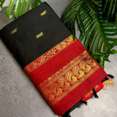 BLACK WITH RED KALYANI COTTON SAREE (SU 731)