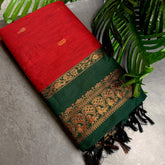 RED WITH BOTTLE GREEN KALYANI COTTON SAREE (SU 733)