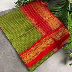 GREEN WITH RED CHECKED KALYANI COTTON SAREE (SU 730)