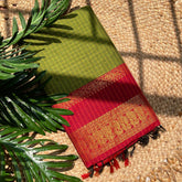 GREEN WITH RED CHECKED KALYANI COTTON SAREE (SU 730)