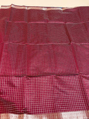 MAROON WITH SKY BLUE CHECKED COTTON SILK SAREE (SU 738)