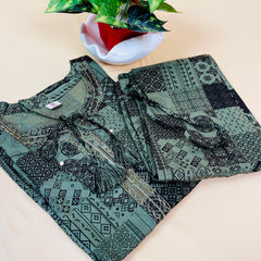 Green with Black Print Co-ord Set (SU 370)