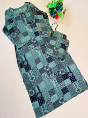 Green with Black Print Co-ord Set (SU 370)