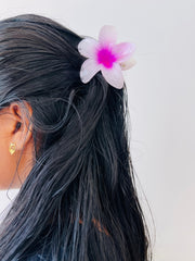 KOREAN CLAW HAIR CLIPS WHITE WITH ROSE ( SJ 73 ) ( 1 count )