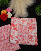 White kurti with floral print & Pants ( SU 212 )